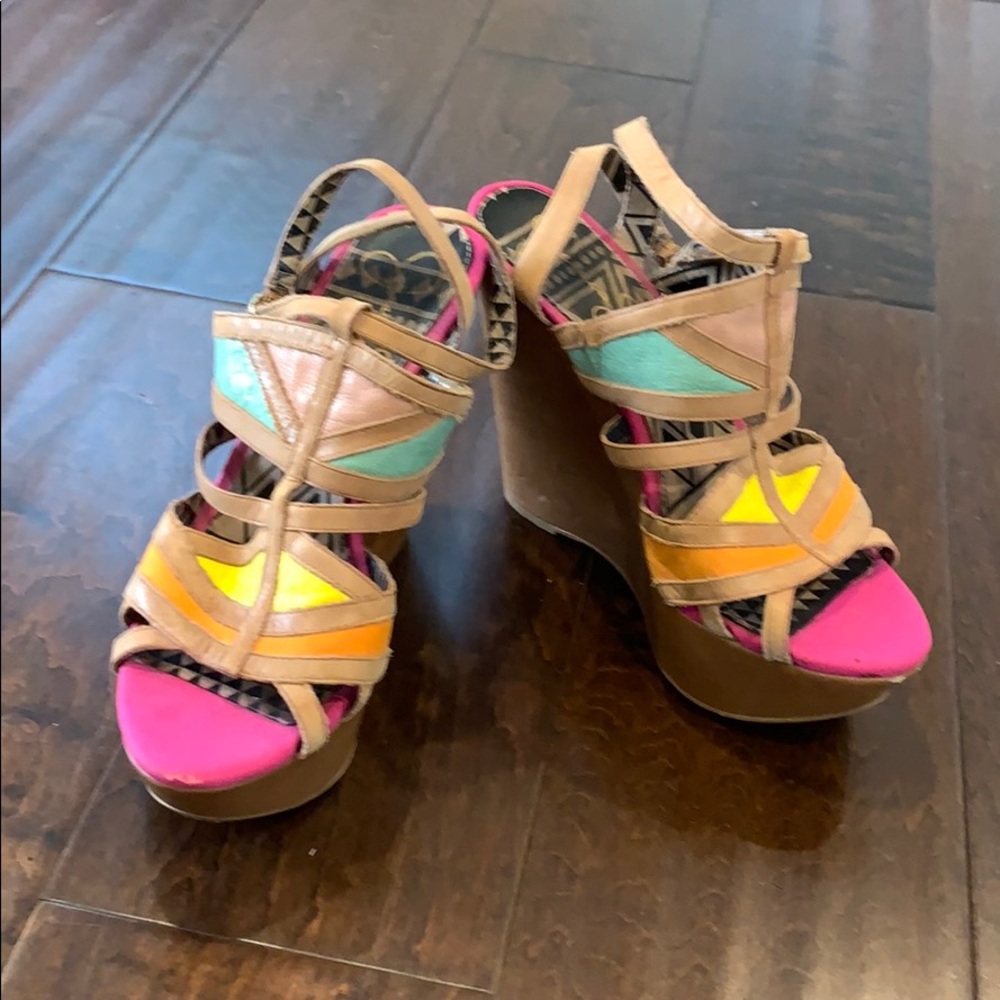Jessica Simpson Colorful Platform Wedges - sz 9